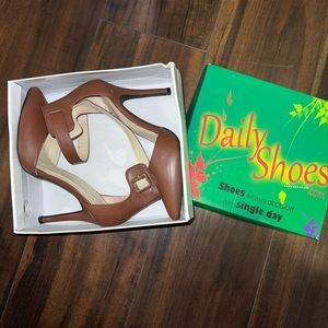 Brown heel strap heels, size 8